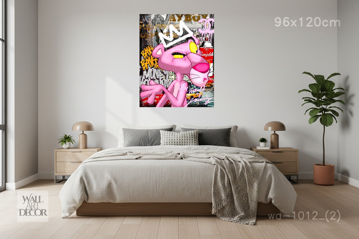 Crown of the Streets: Pink Panther Urban Graffiti – Modern Frameless Wall Art