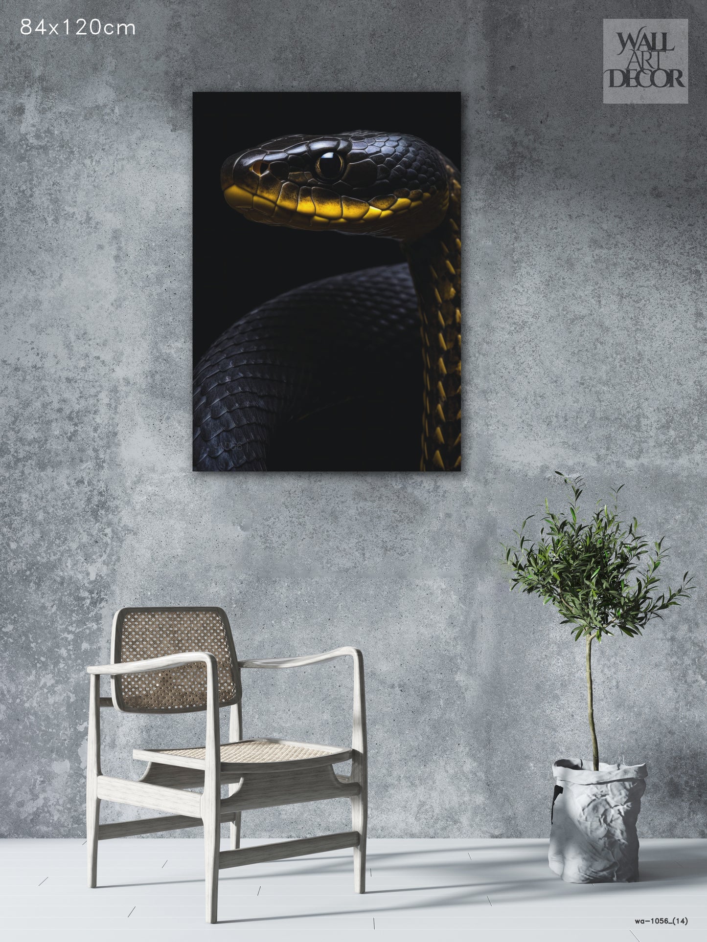 Golden Venom: Midnight Serpentine Portrait – Modern Frameless Wall Art