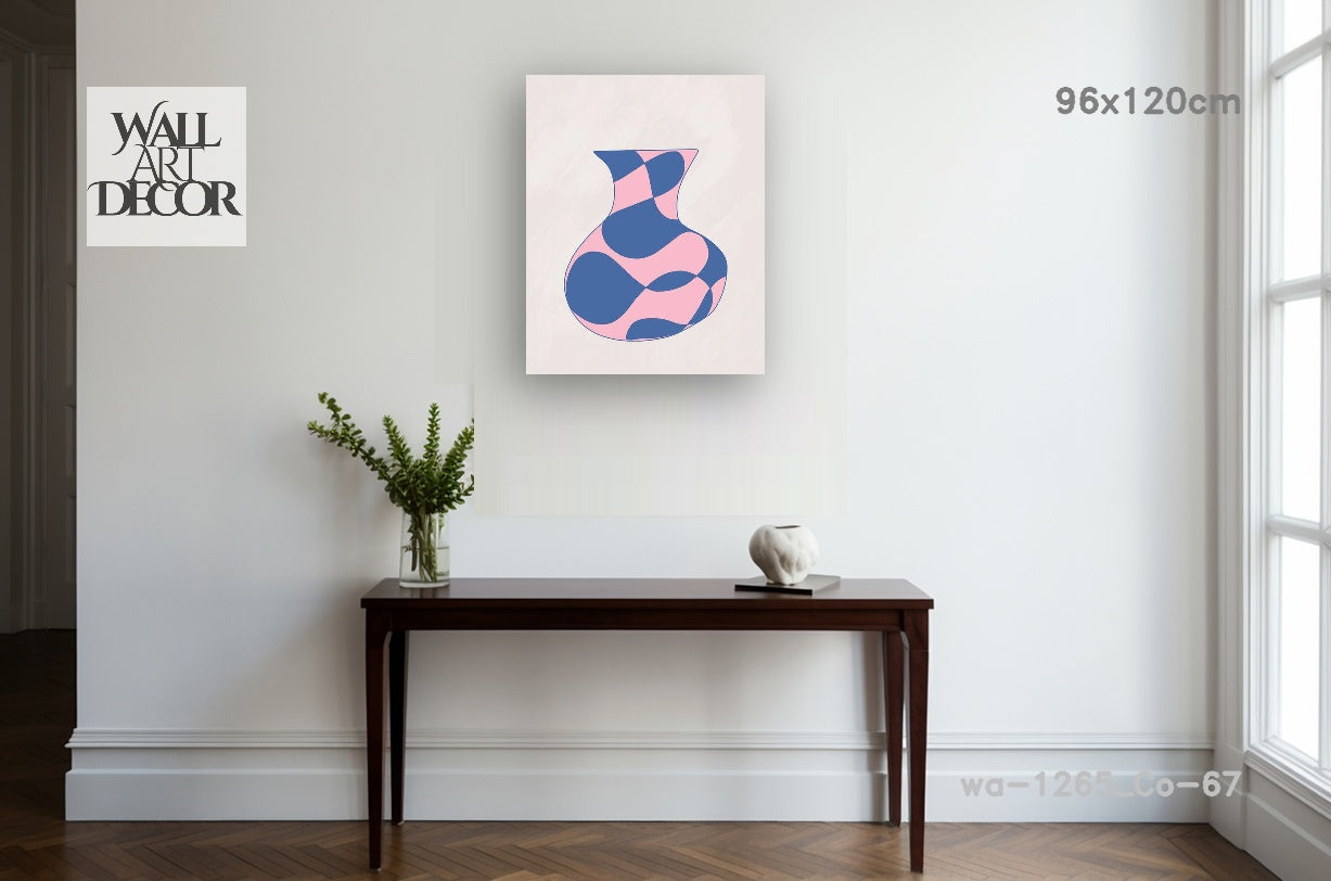 Contemporary Greek: Abstract Pink & Blue Vase – Modern Frameless Wall Art
