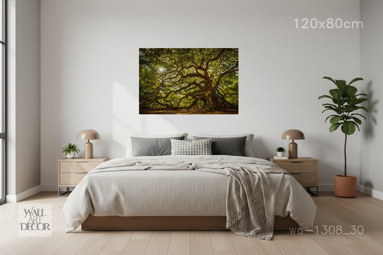 Ancient Oak of Life: Sun-Drenched Canopy – Modern Frameless Wall Art