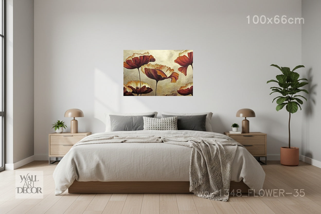 Golden Harvest: Abstract Crimson Poppies – Modern Frameless Wall Art