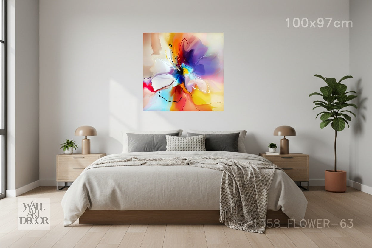 Prismatic Bloom: Vibrant Floral Abstract – Modern Frameless Wall Art