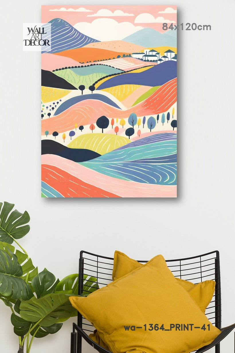 Pastel Horizons: Whimsical Rolling Hills – Modern Frameless Wall Art