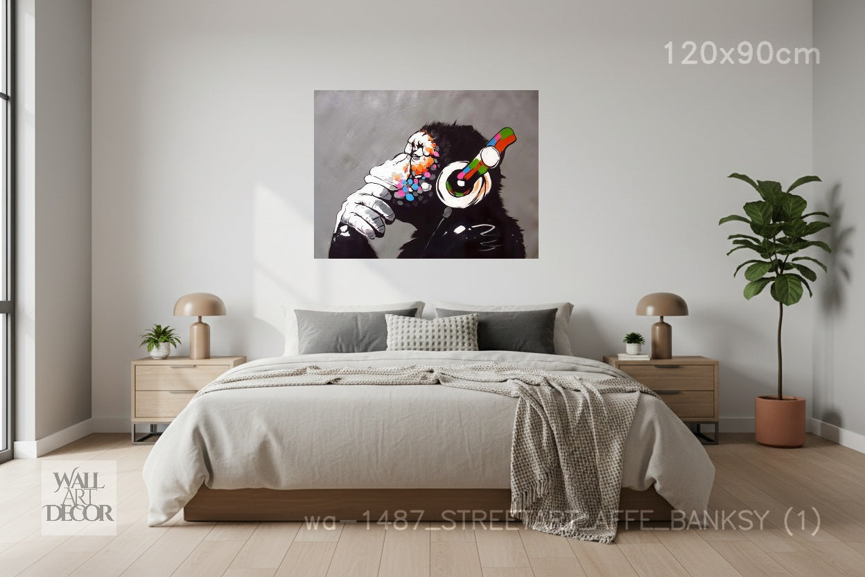 Melody of the Mind: Street Art Chimp – Modern Frameless Wall Art