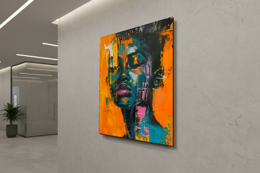 Neon Dreams: Teal & Ochre Vision – Modern Frameless Wall Art