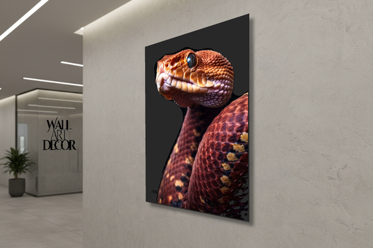 Crimson Scale: Ethereal Serpentine Portrait – Modern Frameless Wall Art