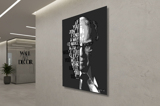 Wealth Wisdom: Warren Buffett Half-Face Typographic – Modern Frameless Wall Art