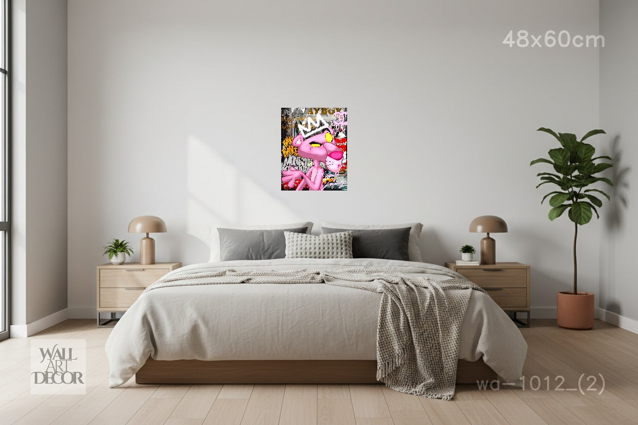 Crown of the Streets: Pink Panther Urban Graffiti – Modern Frameless Wall Art