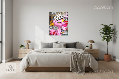Crown of the Streets: Pink Panther Urban Graffiti – Modern Frameless Wall Art