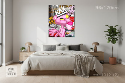Crown of the Streets: Pink Panther Urban Graffiti – Modern Frameless Wall Art
