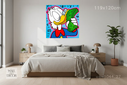 Wealth & Wit: Scrooge McDuck Currency Pop Art – Modern Frameless Wall Art
