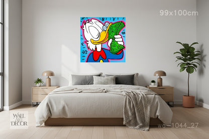 Wealth & Wit: Scrooge McDuck Currency Pop Art – Modern Frameless Wall Art