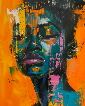 Neon Dreams: Teal & Ochre Vision – Modern Frameless Wall Art