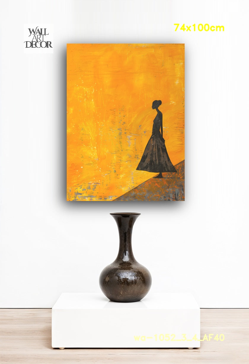 Amber Radiance: The Golden Silhouette – Modern Frameless Wall Art