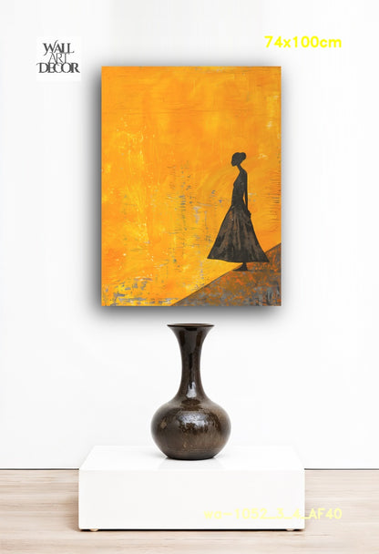 Amber Radiance: The Golden Silhouette – Modern Frameless Wall Art