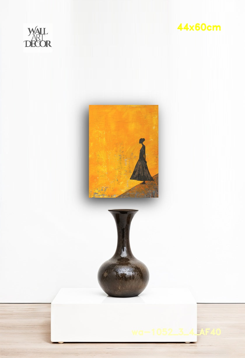 Amber Radiance: The Golden Silhouette – Modern Frameless Wall Art