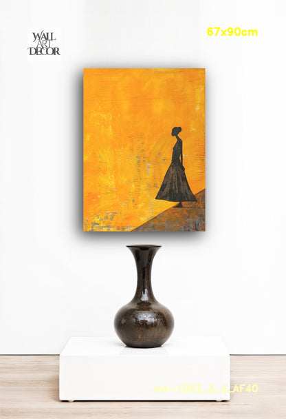 Amber Radiance: The Golden Silhouette – Modern Frameless Wall Art