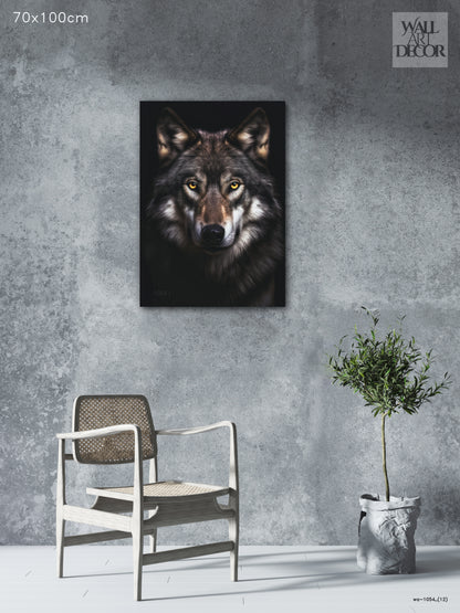 Alpha Spirit: Intense Grey Wolf Portrait – Modern Frameless Wall Art