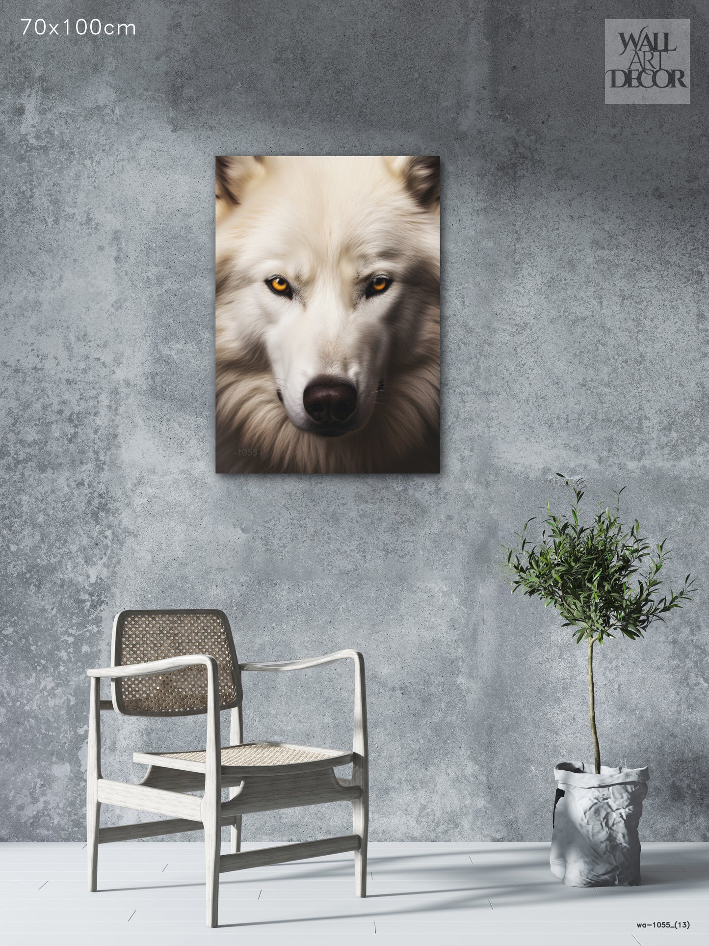 Winter Soul: Arctic White Wolf Portrait – Modern Frameless Wall Art