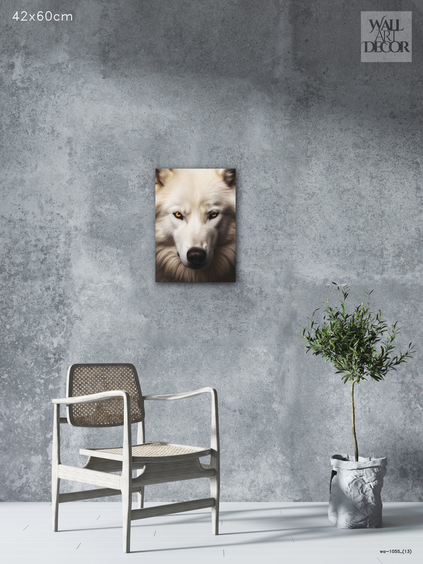 Winter Soul: Arctic White Wolf Portrait – Modern Frameless Wall Art
