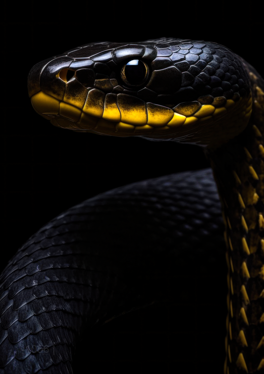 Golden Venom: Midnight Serpentine Portrait – Modern Frameless Wall Art