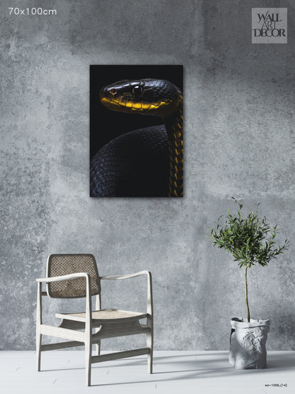 Golden Venom: Midnight Serpentine Portrait – Modern Frameless Wall Art