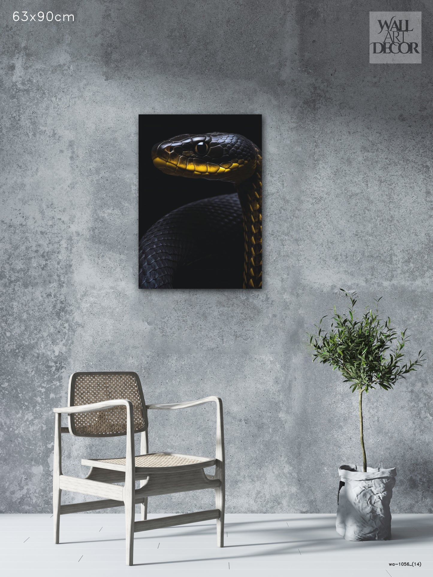 Golden Venom: Midnight Serpentine Portrait – Modern Frameless Wall Art