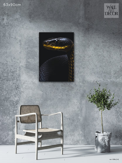 Golden Venom: Midnight Serpentine Portrait – Modern Frameless Wall Art