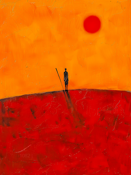 Crimson Horizon: The Silent Sentinel – Modern Frameless Wall Art