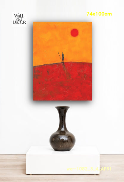 Crimson Horizon: The Silent Sentinel – Modern Frameless Wall Art