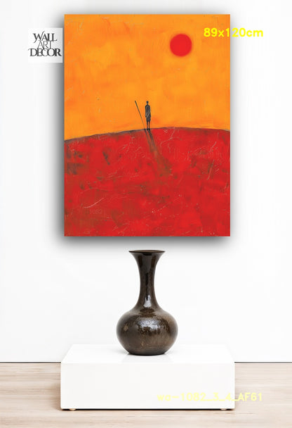 Crimson Horizon: The Silent Sentinel – Modern Frameless Wall Art