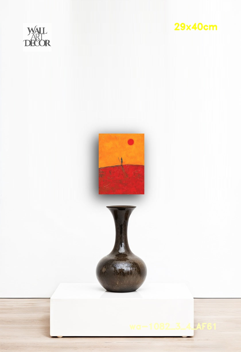 Crimson Horizon: The Silent Sentinel – Modern Frameless Wall Art