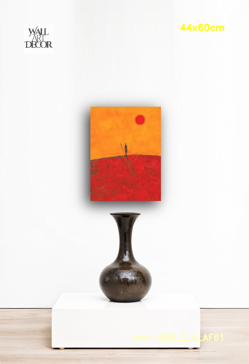 Crimson Horizon: The Silent Sentinel – Modern Frameless Wall Art