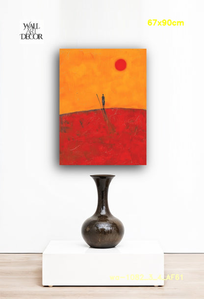 Crimson Horizon: The Silent Sentinel – Modern Frameless Wall Art