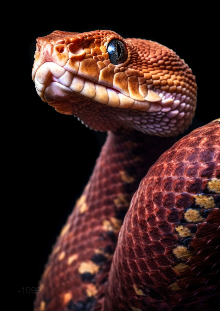 Crimson Scale: Ethereal Serpentine Portrait – Modern Frameless Wall Art