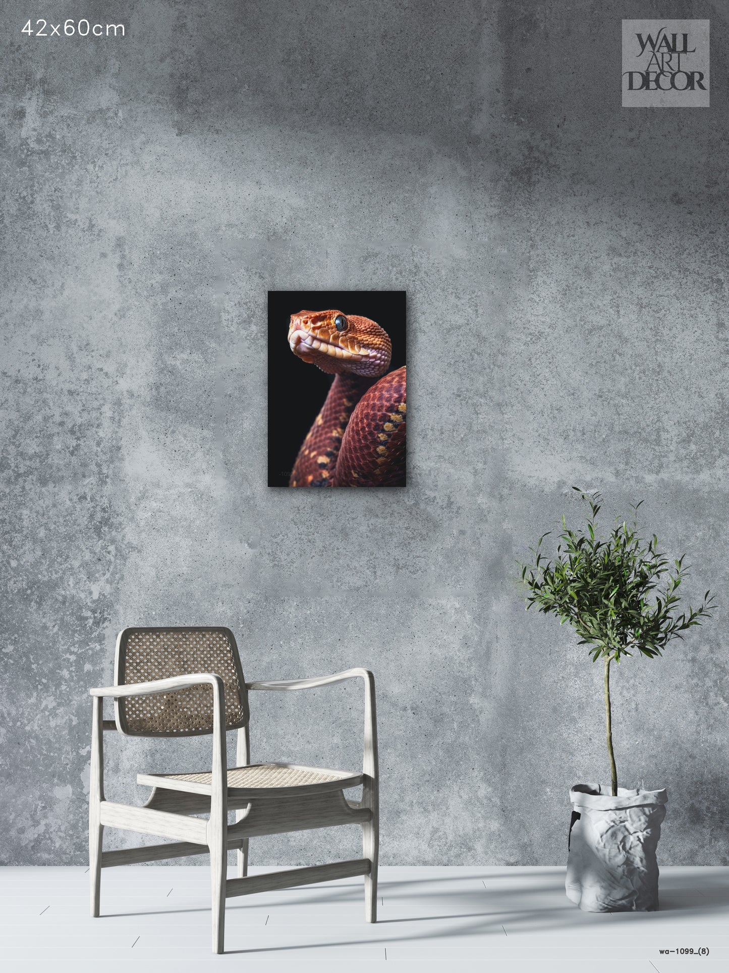 Crimson Scale: Ethereal Serpentine Portrait – Modern Frameless Wall Art
