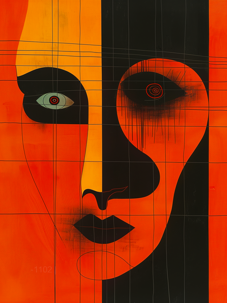 Obsidian Echo: Modern Abstract Visage – Frameless Wall Art