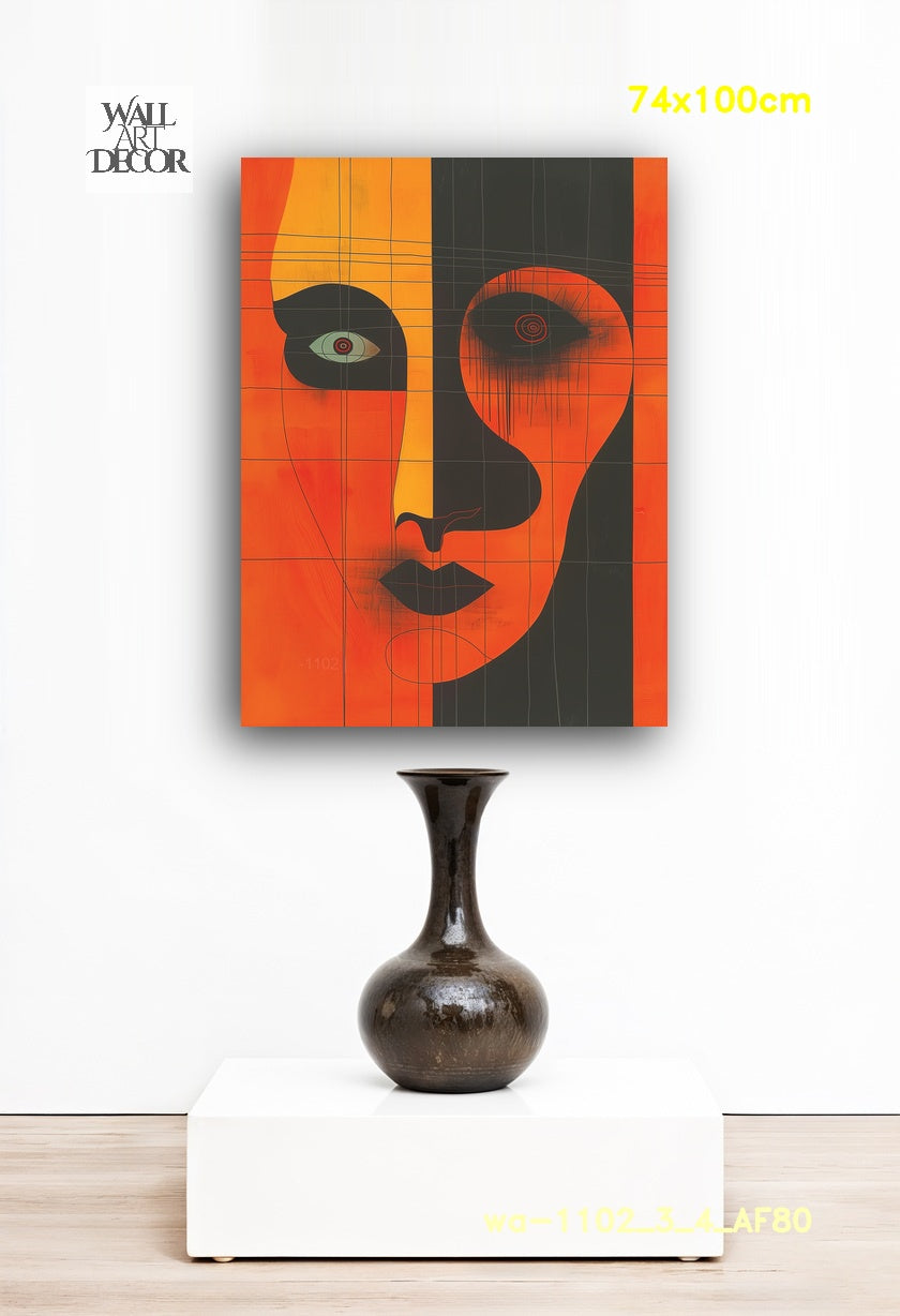Obsidian Echo: Modern Abstract Visage – Frameless Wall Art