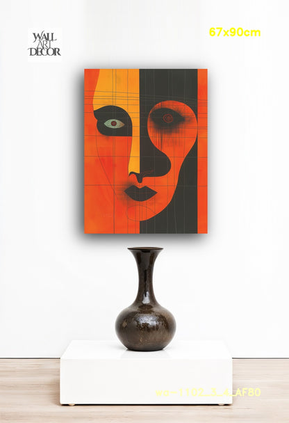 Obsidian Echo: Modern Abstract Visage – Frameless Wall Art