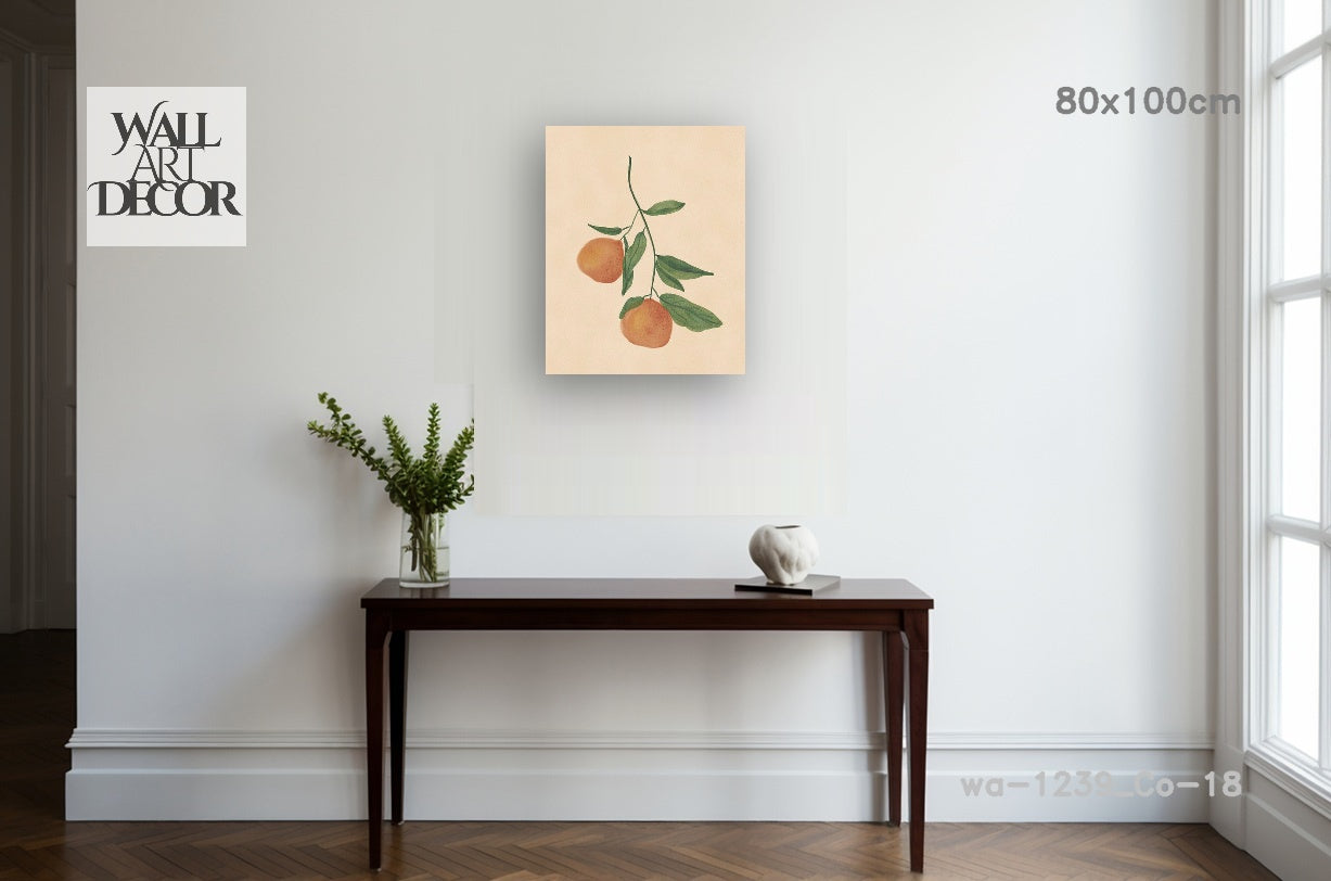 Botanical Serenity: Watercolor Citrus Branch – Modern Frameless Wall Art