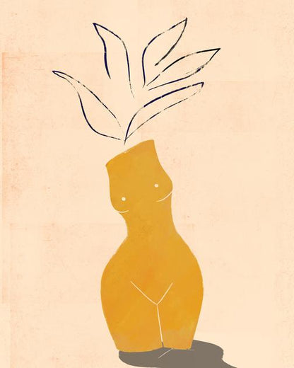 Golden Goddess: Abstract Feminine Vase – Modern Frameless Wall Art