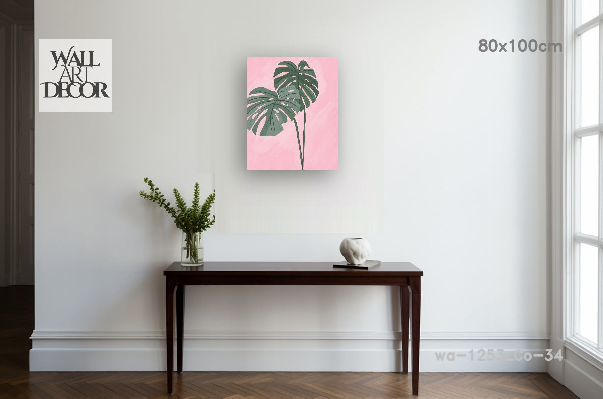 Tropical Blush: Monstera Leaves – Modern Frameless Wall Art