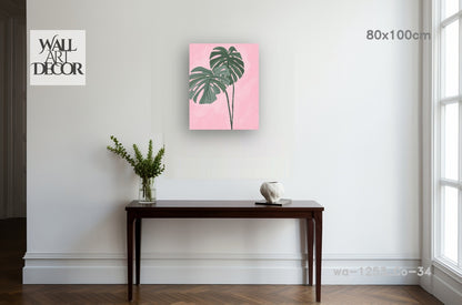 Tropical Blush: Monstera Leaves – Modern Frameless Wall Art
