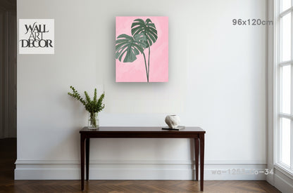 Tropical Blush: Monstera Leaves – Modern Frameless Wall Art