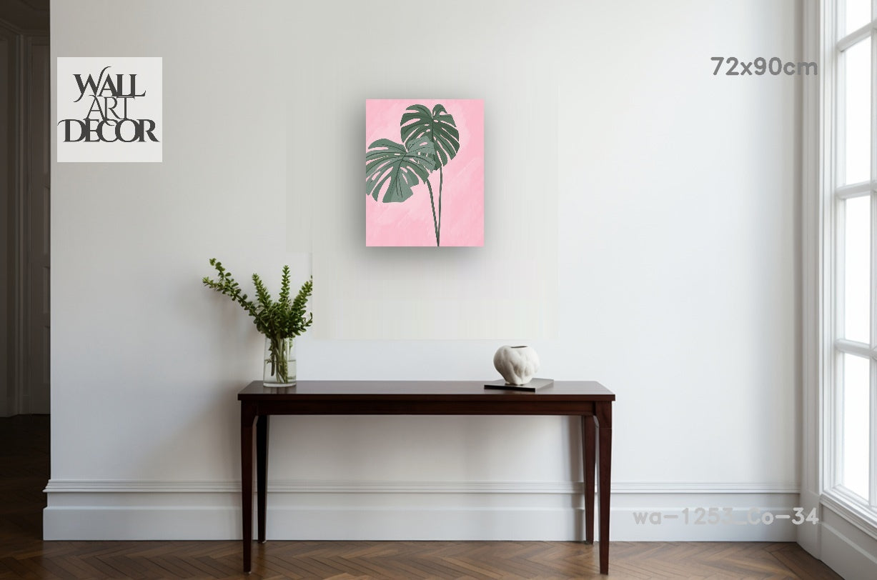 Tropical Blush: Monstera Leaves – Modern Frameless Wall Art