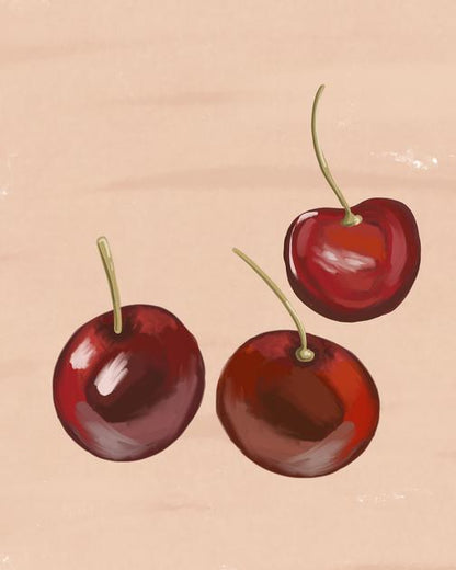 Botanical Harmony: Watercolor Red Cherries – Modern Frameless Wall Art