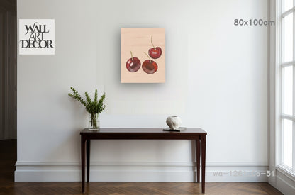Botanical Harmony: Watercolor Red Cherries – Modern Frameless Wall Art