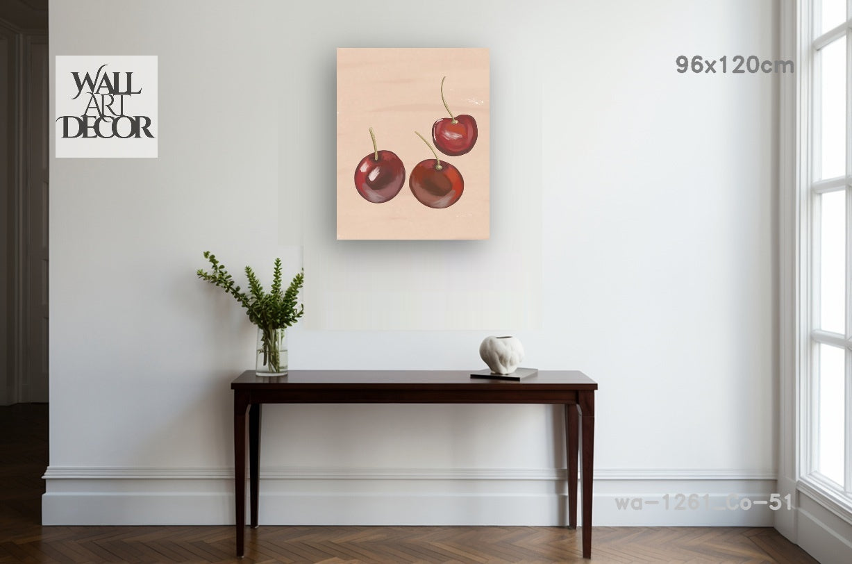 Botanical Harmony: Watercolor Red Cherries – Modern Frameless Wall Art