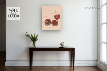 Botanical Harmony: Watercolor Red Cherries – Modern Frameless Wall Art
