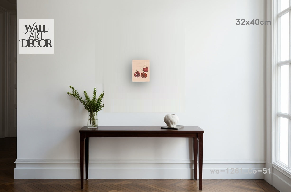 Botanical Harmony: Watercolor Red Cherries – Modern Frameless Wall Art